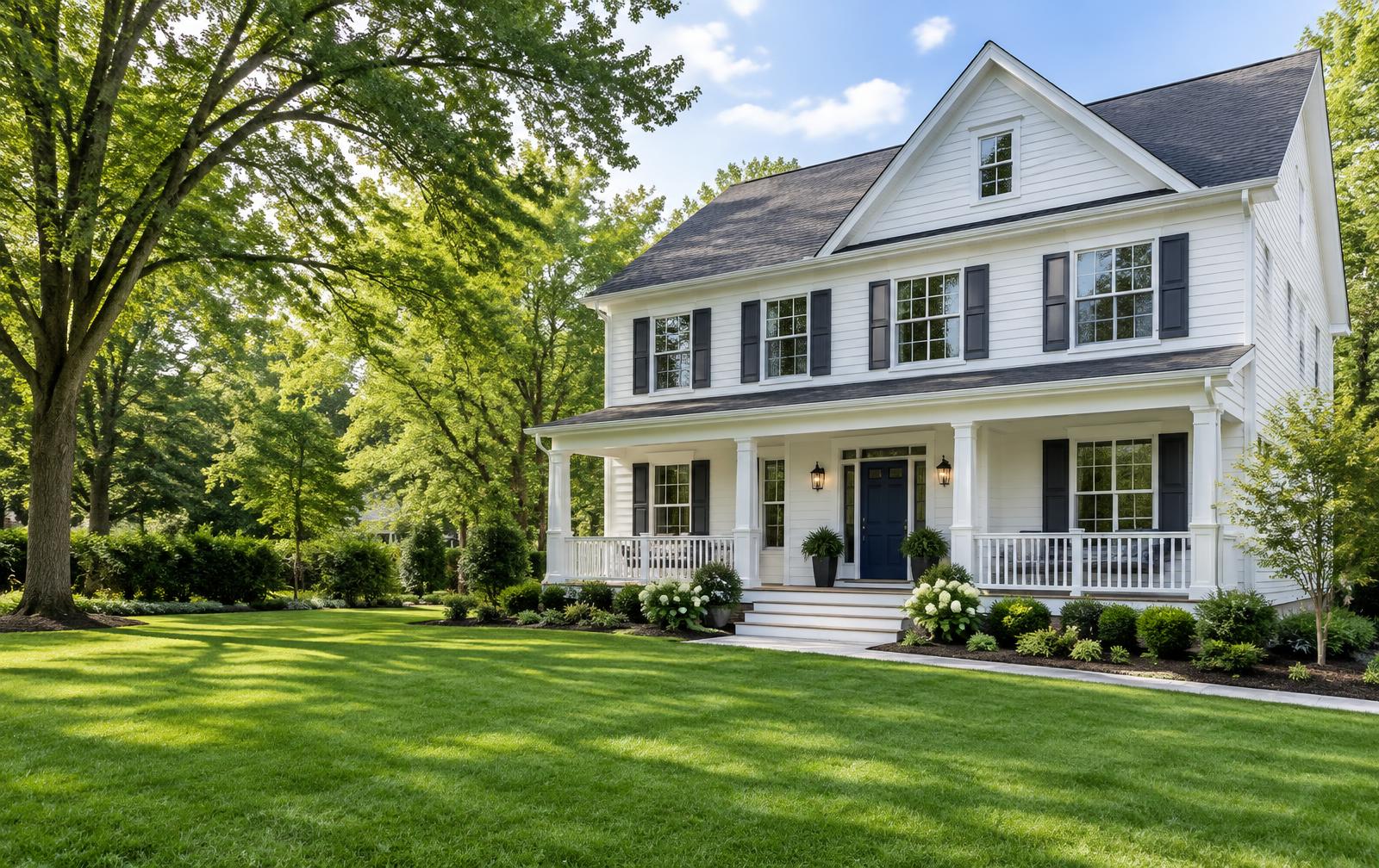 Beautiful white house with freshly painted siding, illustrative image